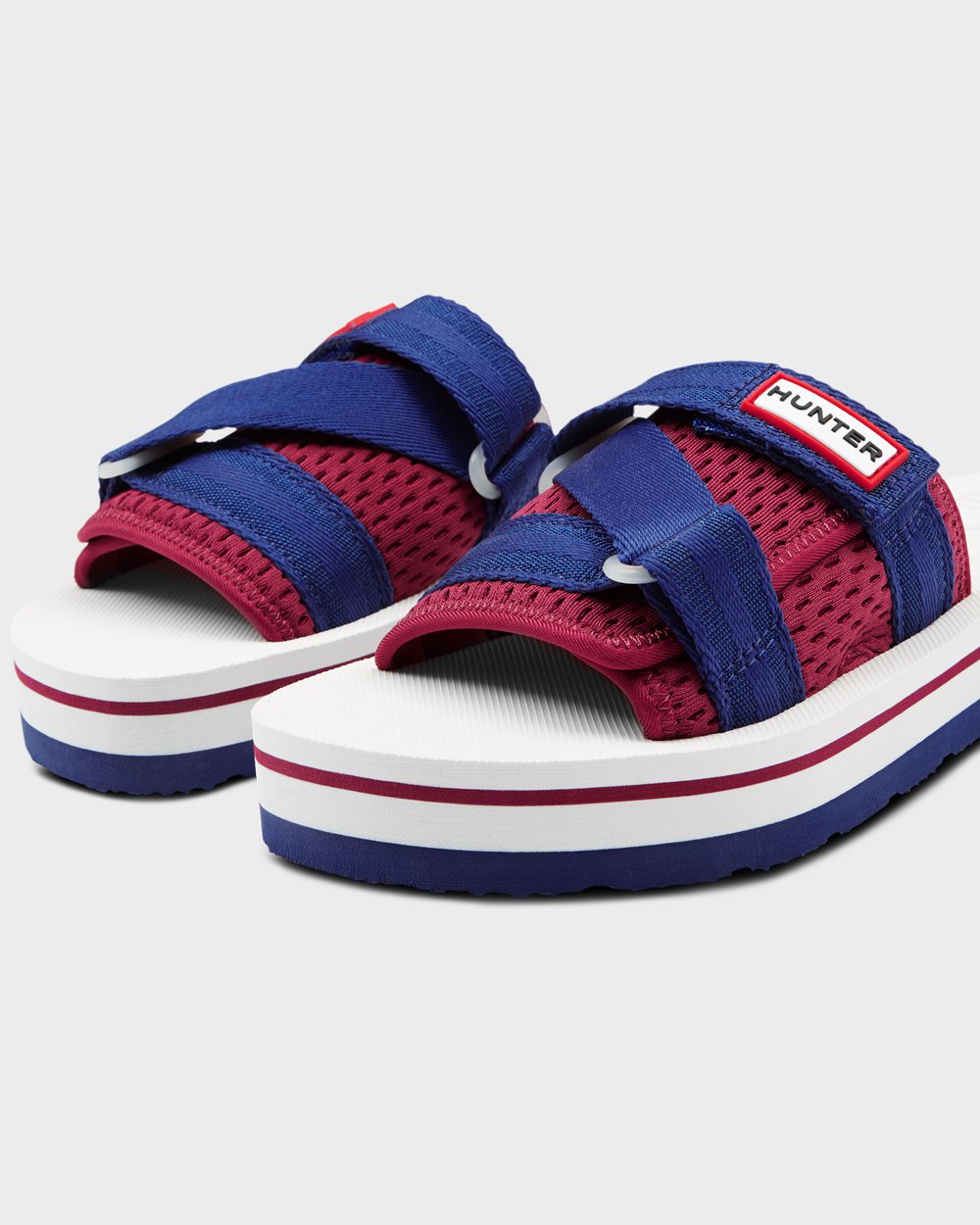 Womens Hunter Original Flatform Beach - Slides White/Red/Blue - 9560-RVJED